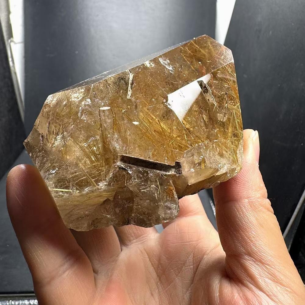 360g Natural Golden Rutilated Quartz Carved Freeform Crystal Reiki Decor