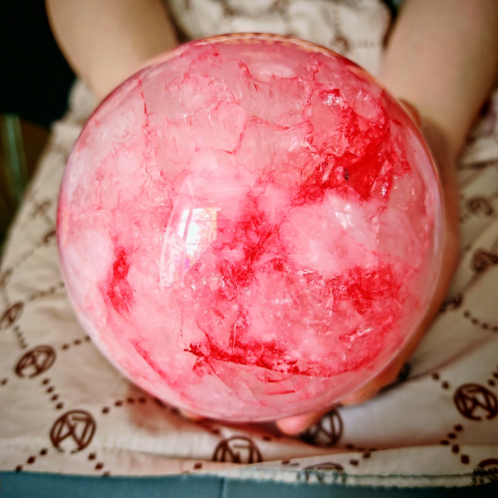2.64LB TOP Natural Red gum flower quartz ball crystal Hand carved Decorative