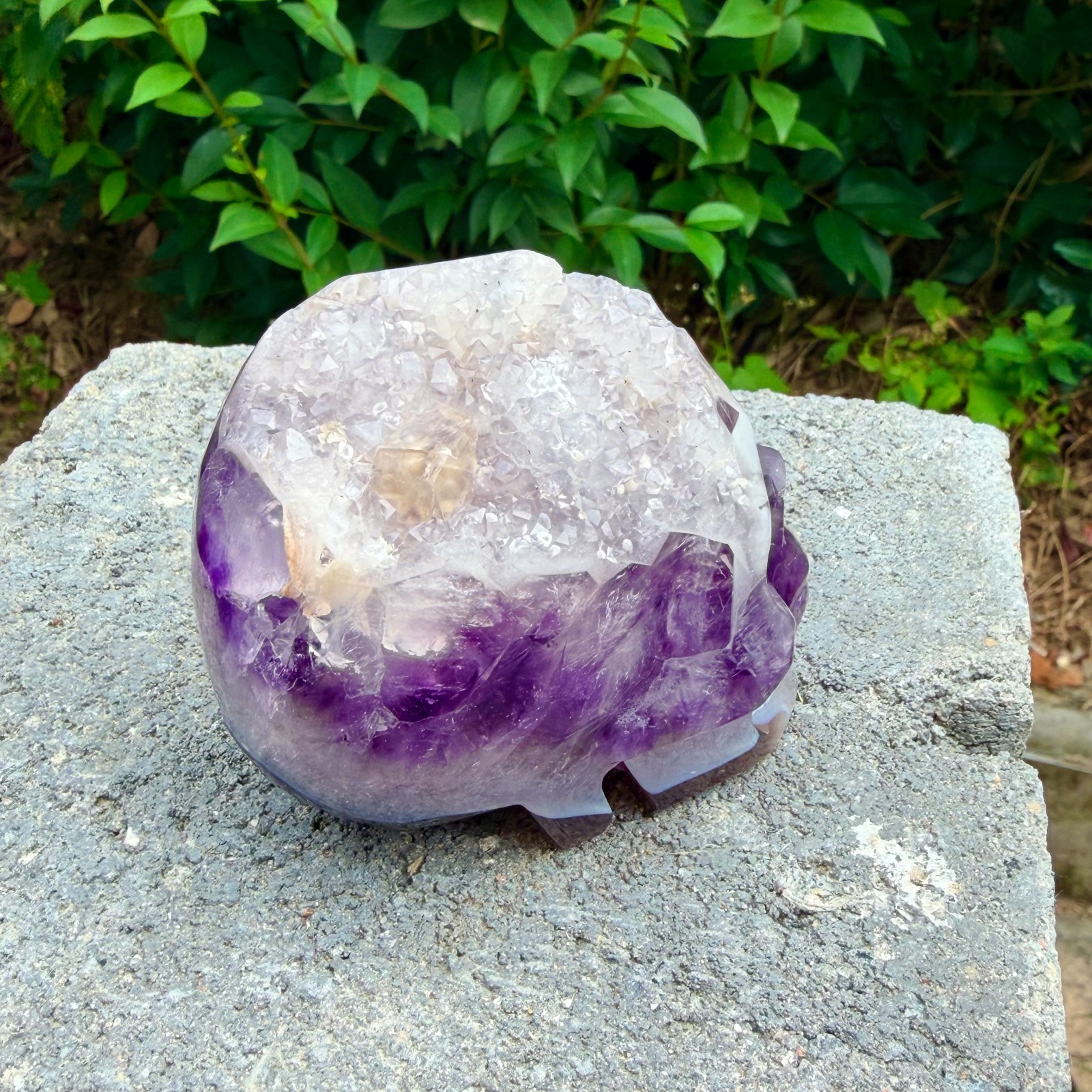 493g Amethyst agate crystal cave skull, Rare hand carved skull specimen