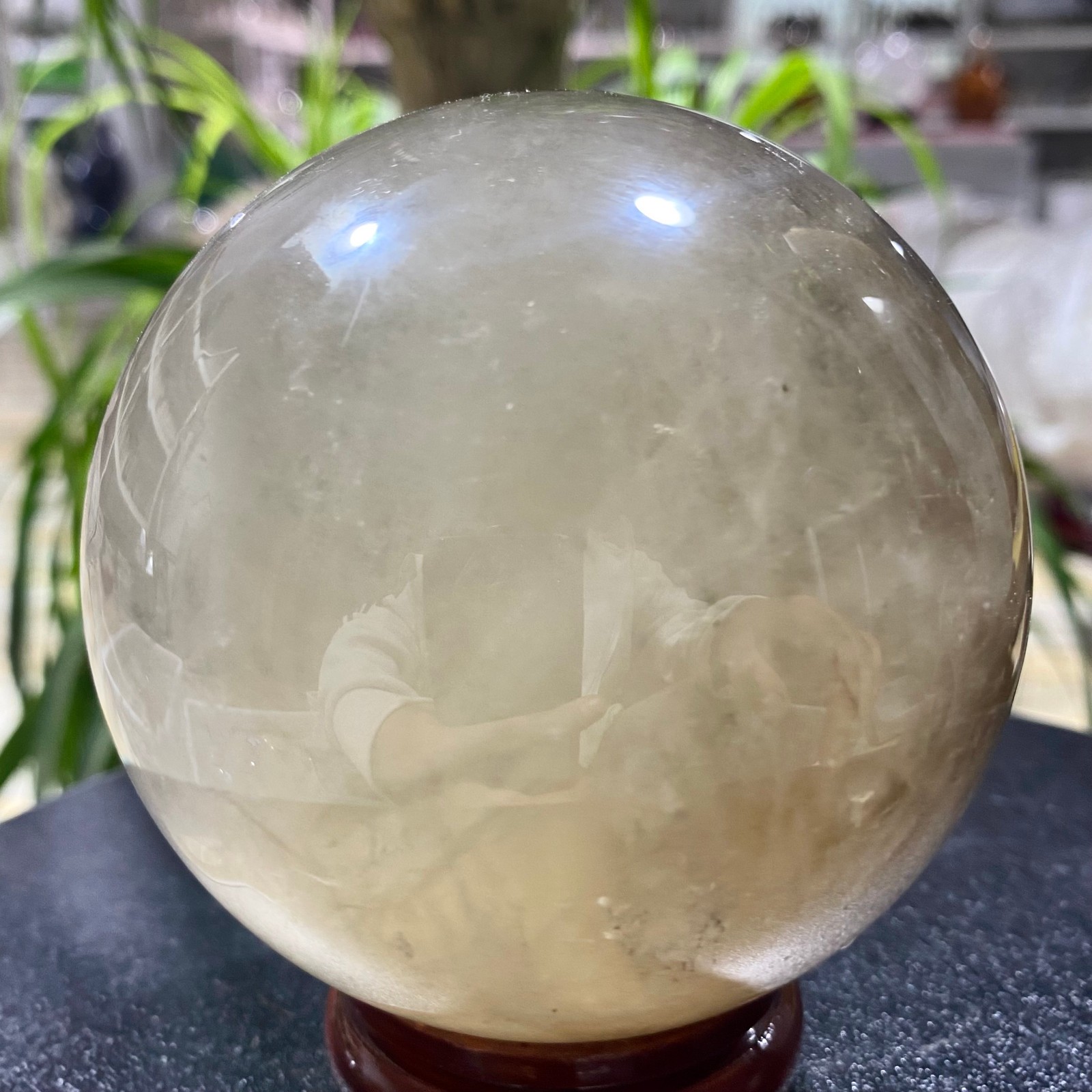 2.42LB Natural tea crystal Quartz ball raw stone polished sphere Energy Healing