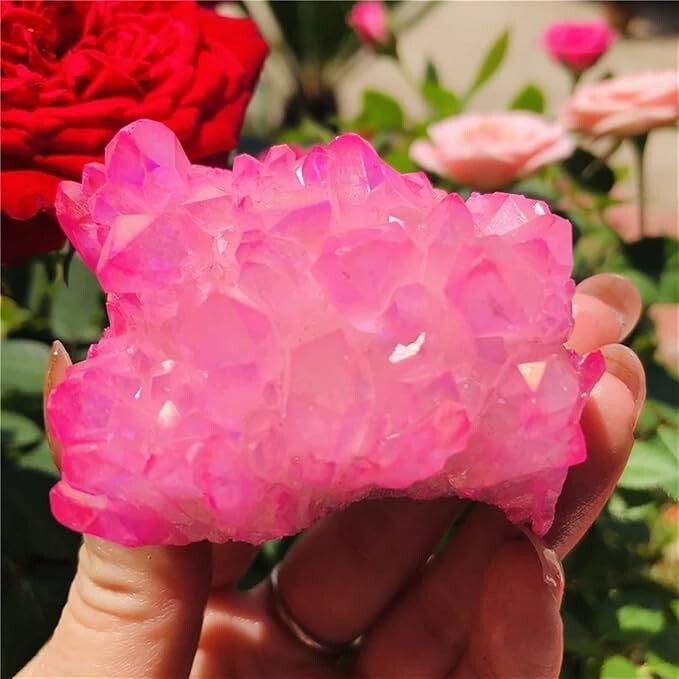 2025New Find Pink Aura Cluster Quartz Crystal Cluster Home Decor Vintage Gift