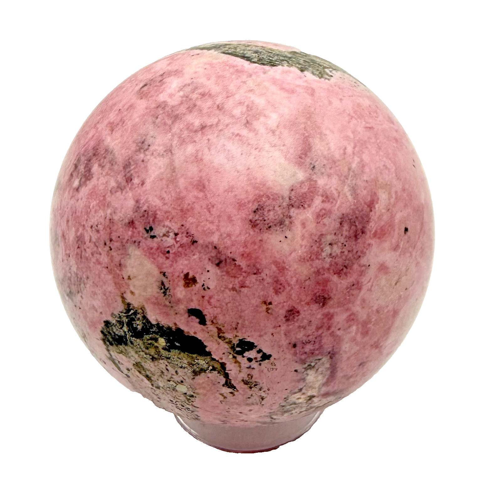 65mm Pink Peru Rhodochrosite Crystal Sphere 500g With Holder