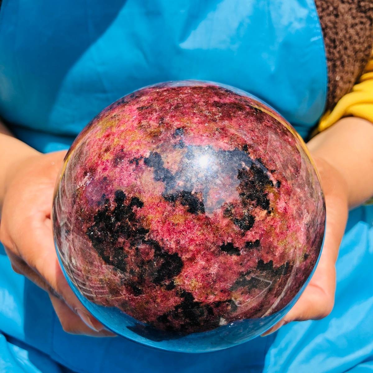 6.77LB Natural Rhodonite Crystal Sphere Pink Black Healing Gem Stone 4792