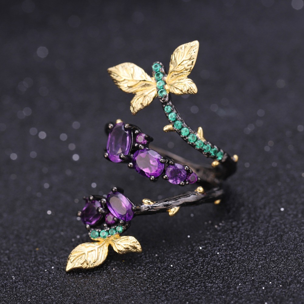 Natural Crystal Butterfly Ring adjustable DLY Jewelry Healing stone Reiki Women