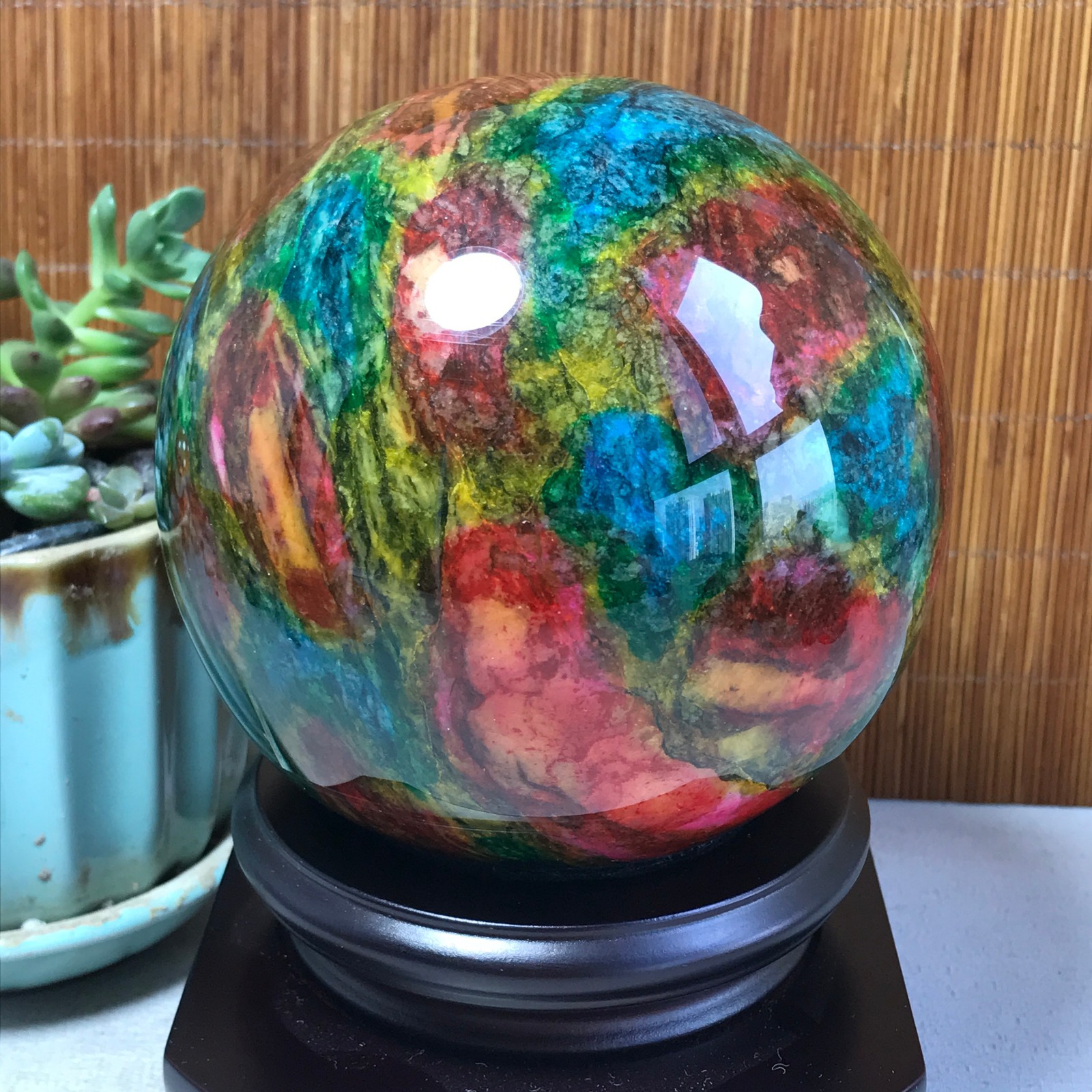 Natural “Seven Colors Jade” sphere Ball -Taiwan China 1.85kg Base Random A5805