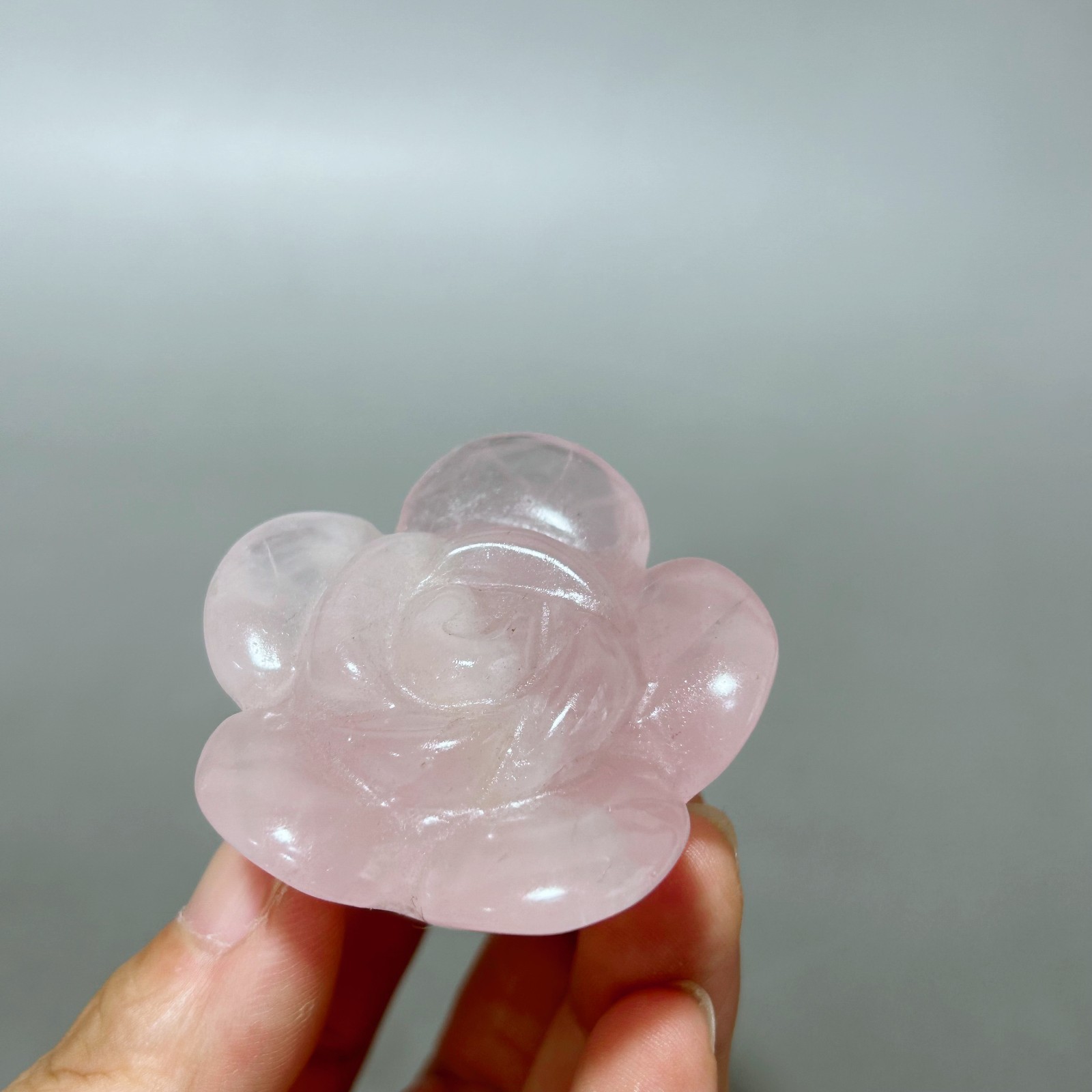 1pc Natural rose Quartz rose Flower carved Quartz Crystal skull Reiki healing