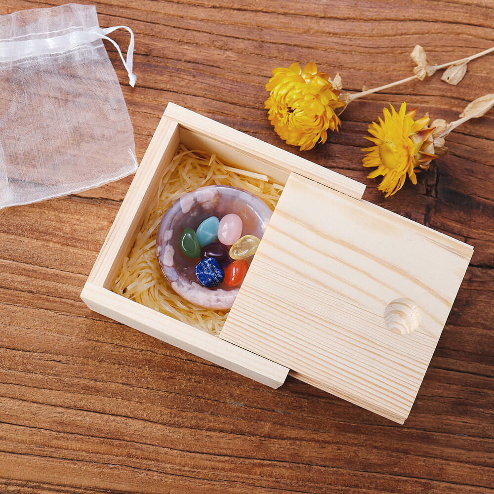 Mini Tumbled Chakra Stone Sakura Agate Bowl Cherry Blosson Stone With Wood Box