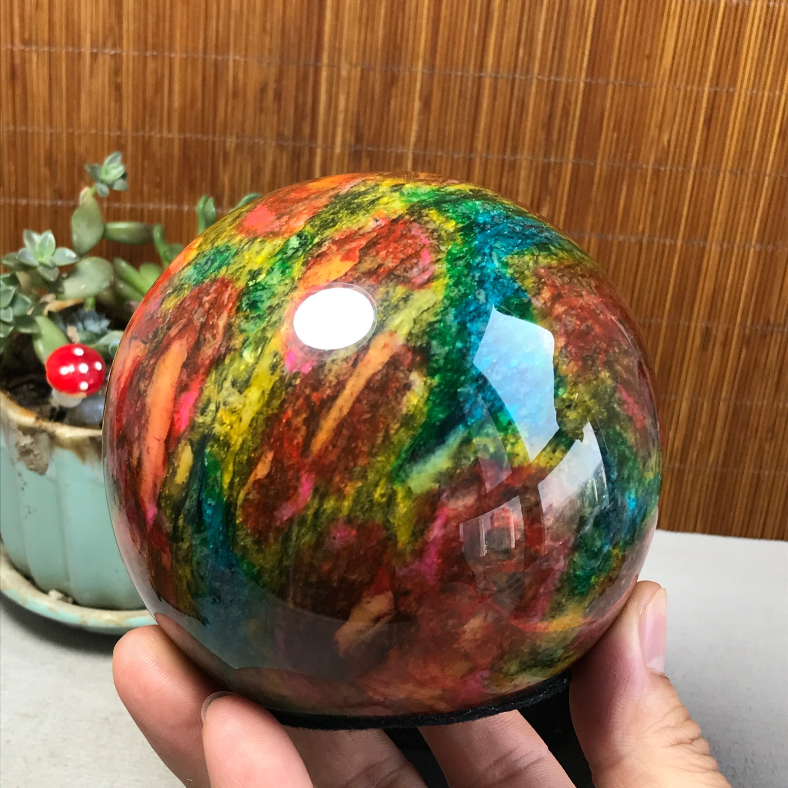 Natural “Seven Colors Jade” sphere Ball -Taiwan China 1.85kg Base Random A5805