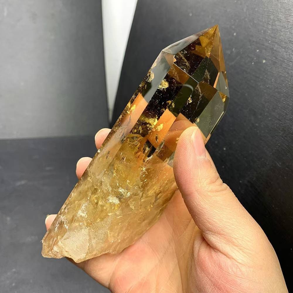 1.32LB Natural Citrine Quartz Obelisk Energy Crystal Tower Point Reiki+Stand