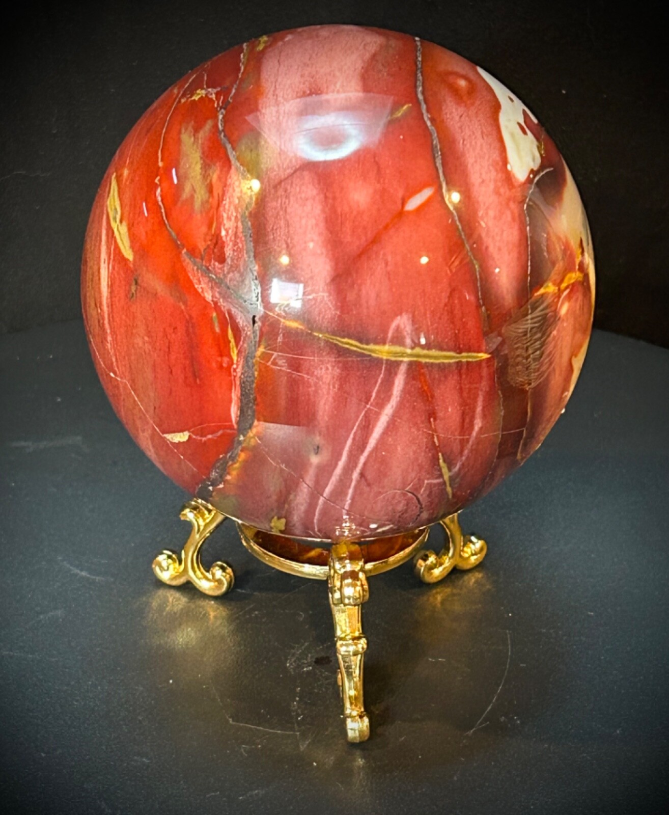 3.75″ Mookaite Jasper Sphere With Metal Stand 2lb 11oz