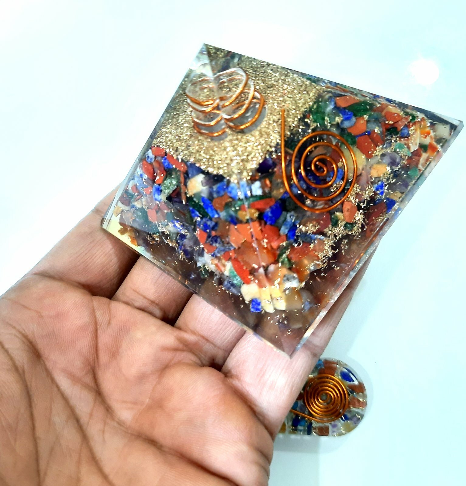 7 Chakra Combo of Healing Crystal Orgone Pyramid & Orgone Pendant Reiki Chakra