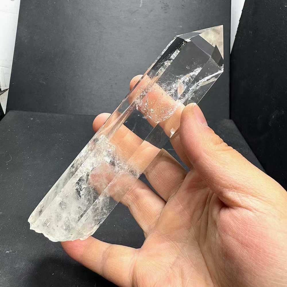 350g Natural White Quartz Obelisk Energy Crystal Point Wand Reiki Decor+Stand