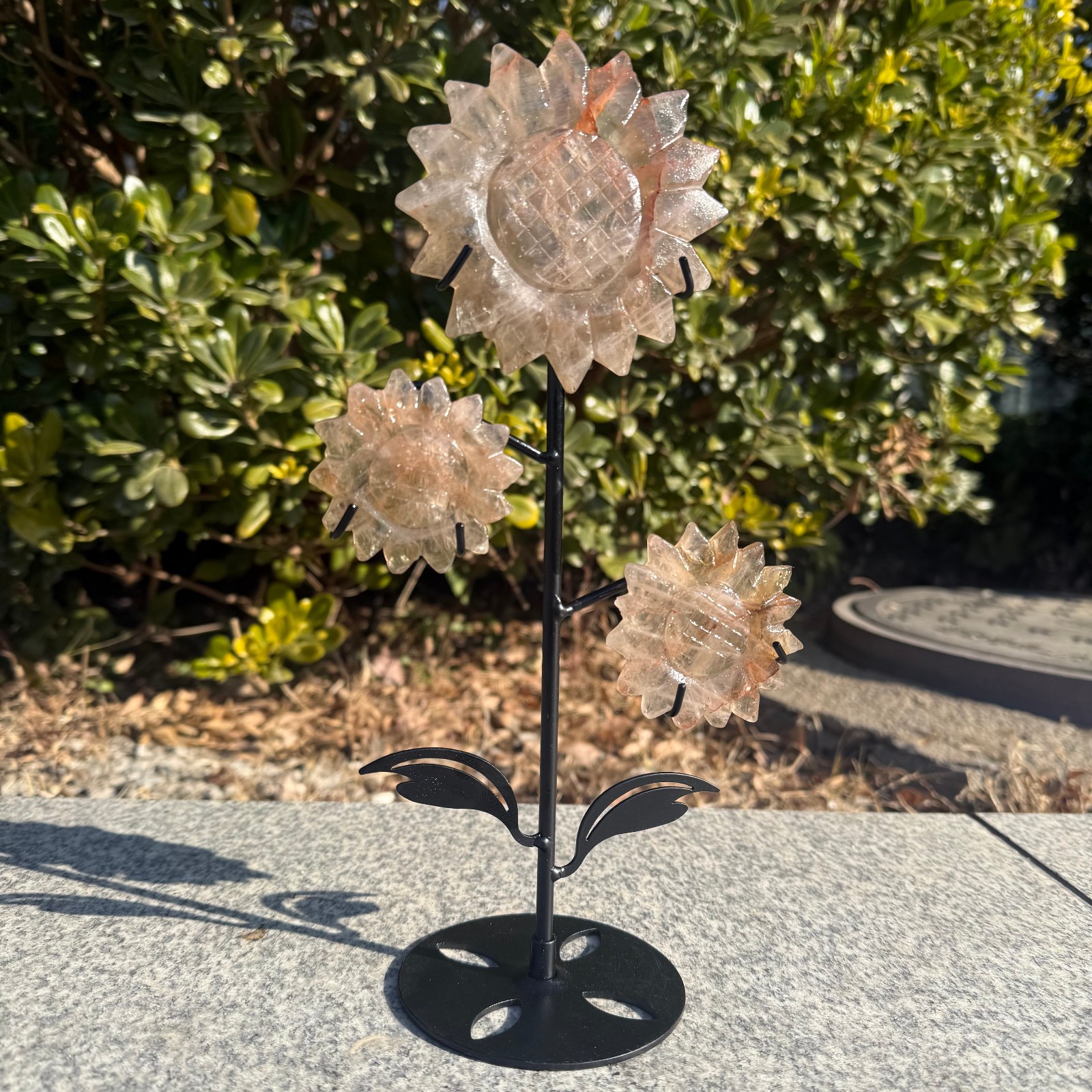 400g Natural red gum flower quartz crystal carved Sunflower Decor Gift