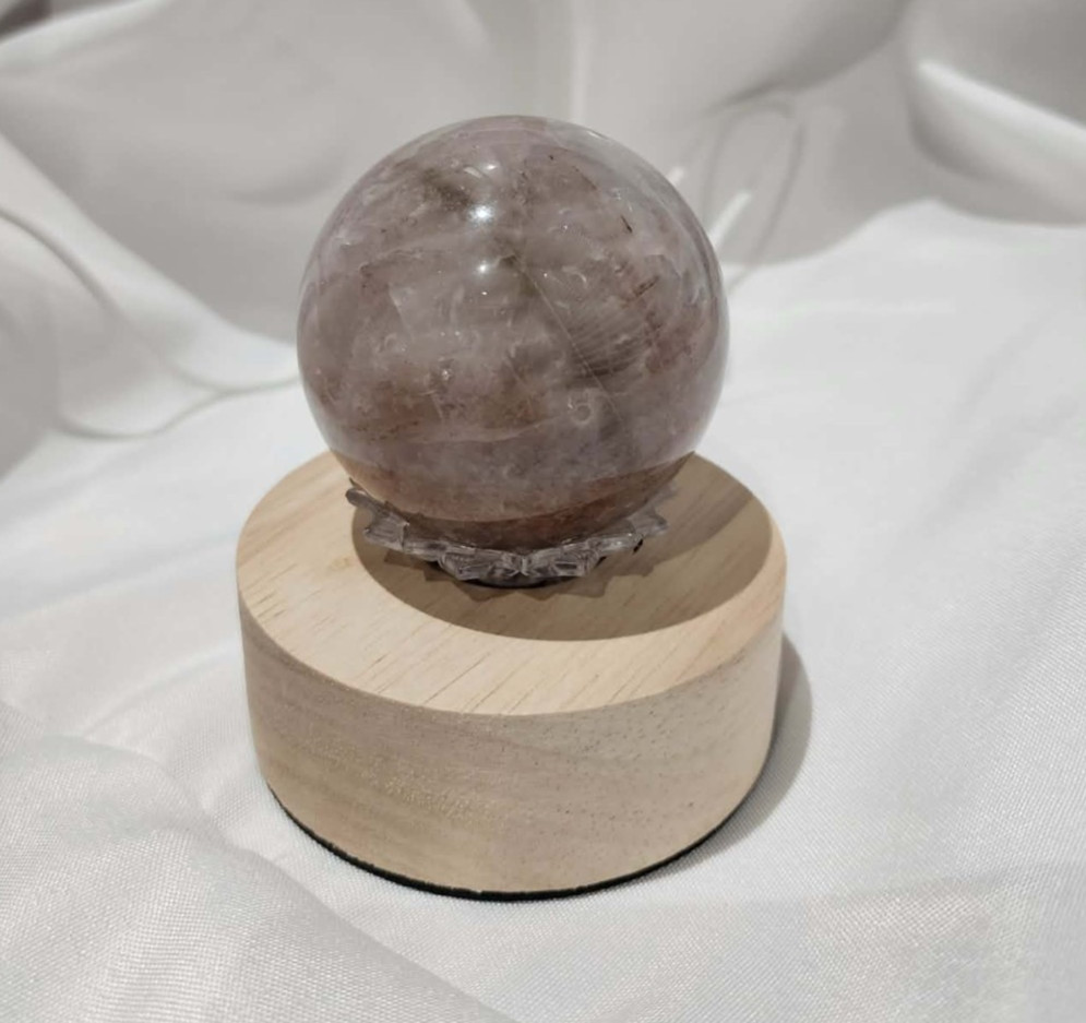 Fire Quartz Sphere Stunning Polished with Rotating Lighted Stand 2.4″ 10.4 ounce