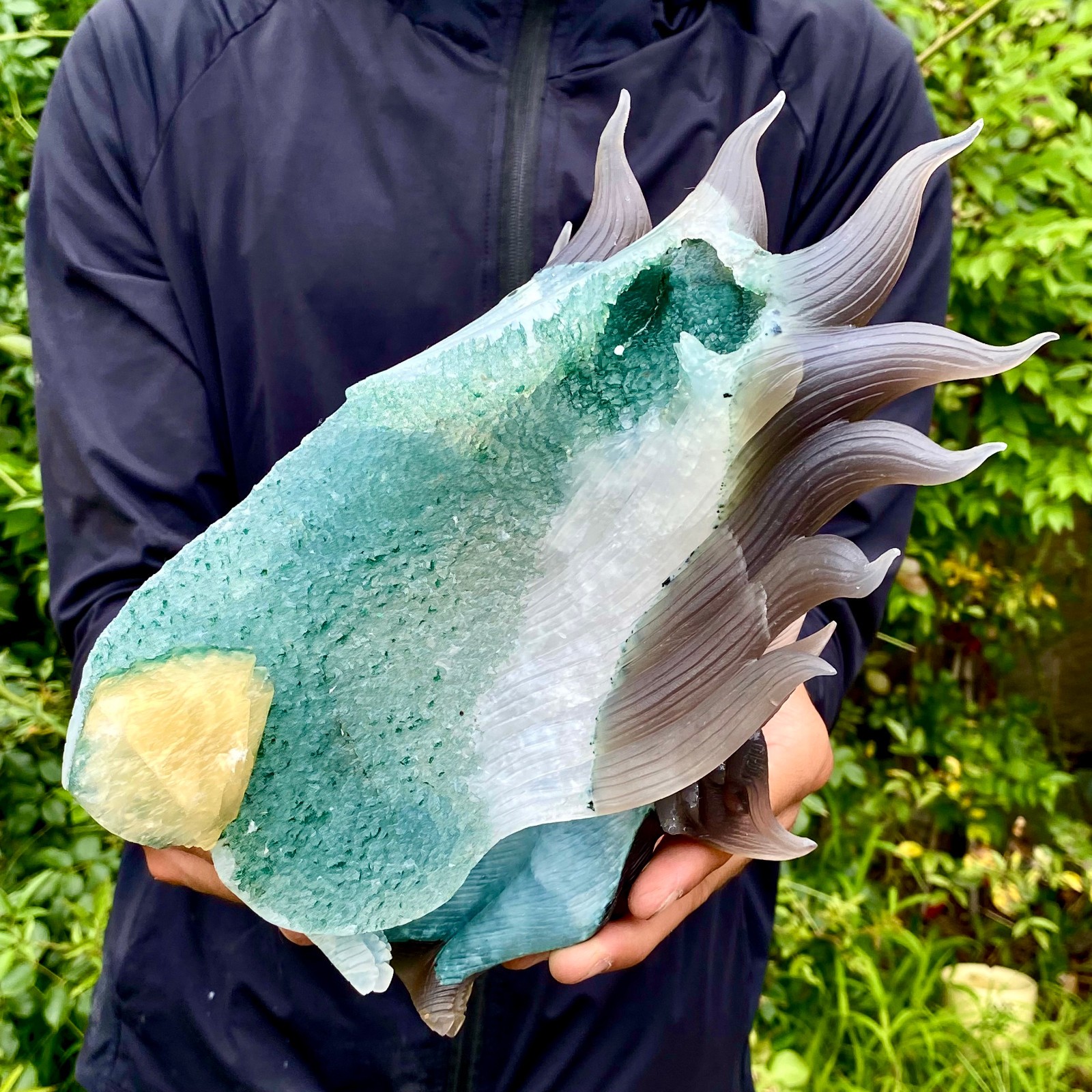 4LB Natural Amethyst Geode Hand Carved Nine-tailed Fox Quartz Crystal Decor