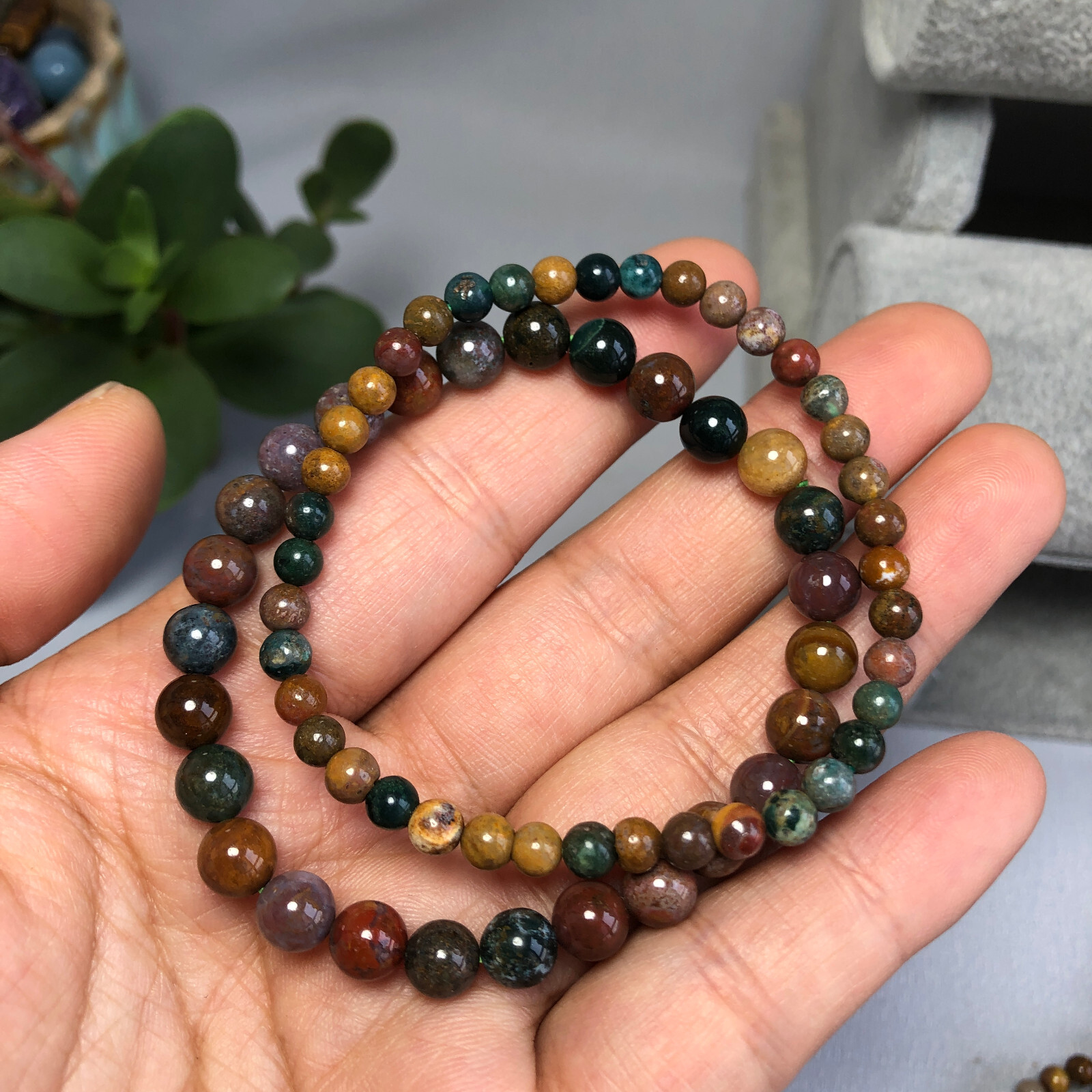 wholesale 4mm/6mm Natural ocean jasper Crystal beads bracelet 15g-16g A6031