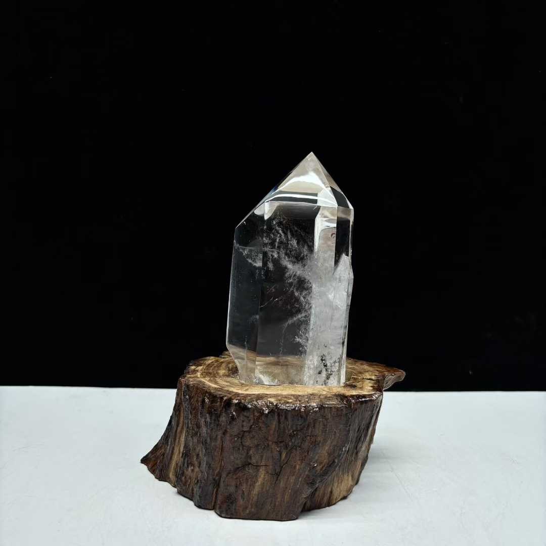 1.94LB Natural White Quartz Obelisk Crystal Energy Point Reiki Decor +Stand