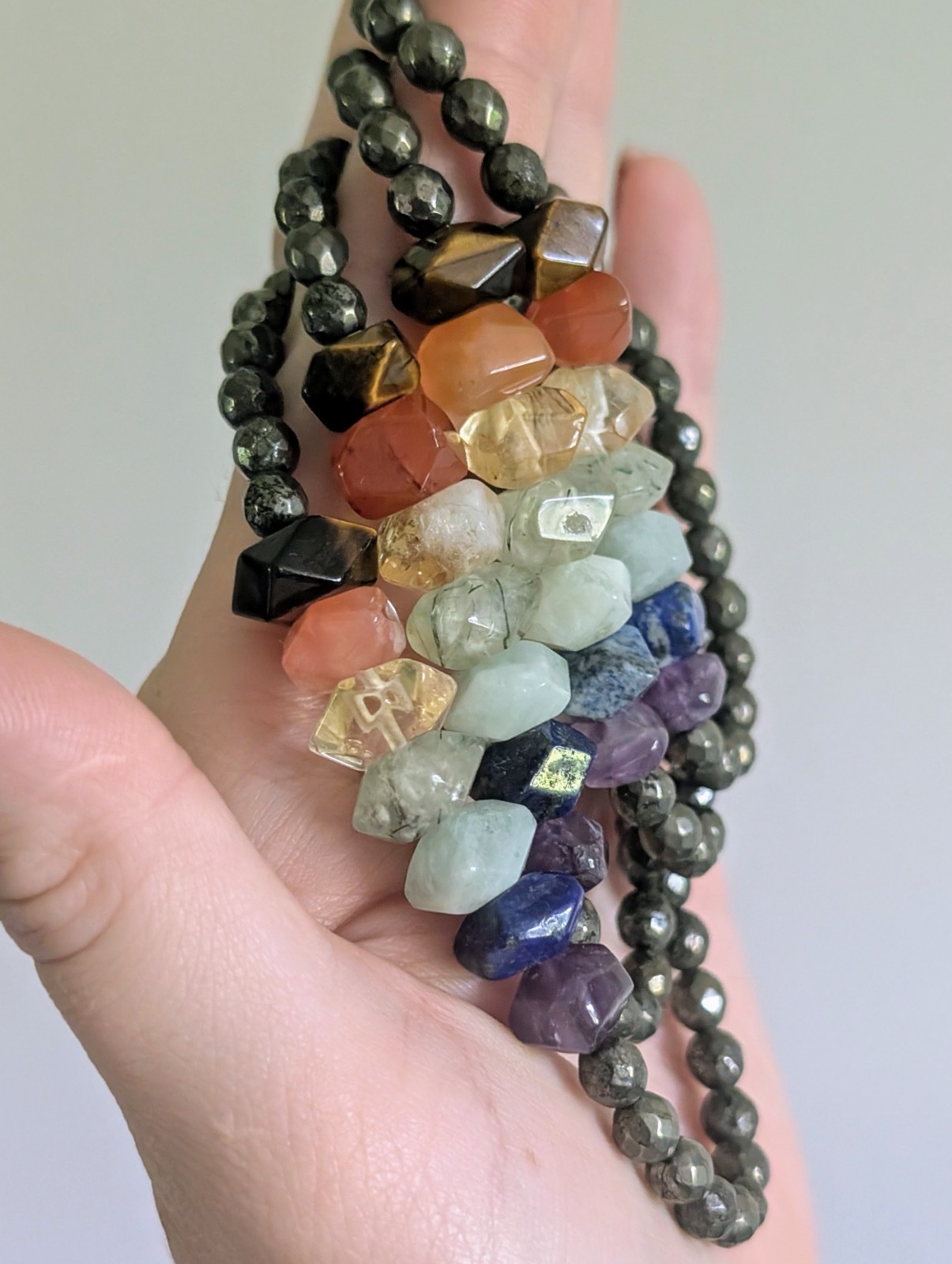 7 Chakra Bracelet Sm/Med Tigers Eye Carnelian Citrine Prehnite Lapis Lazuli