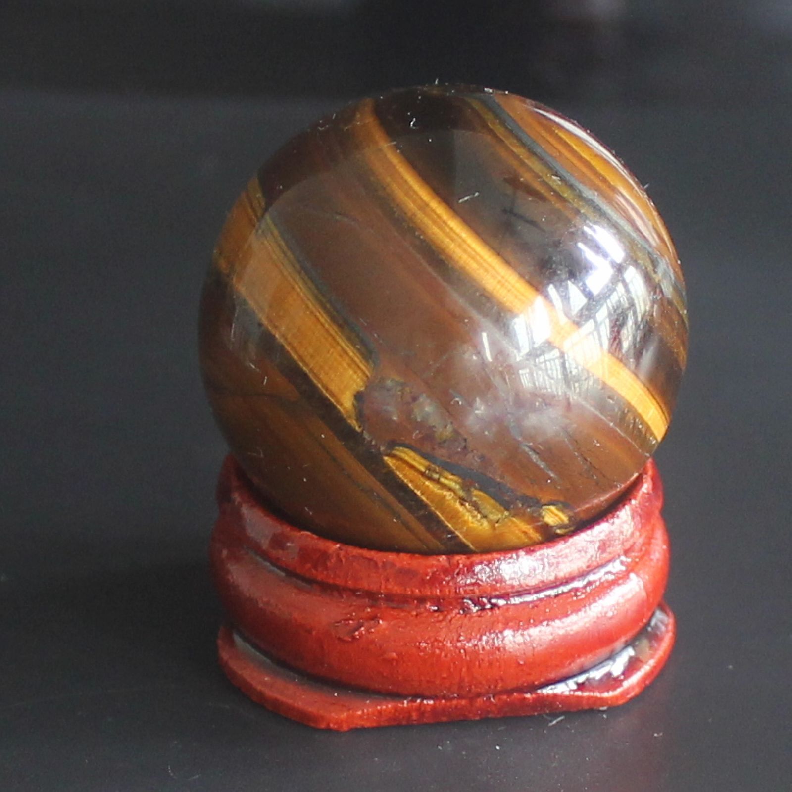Gemstone crystal iron tiger eye sphere ball with wood stand healing Reiki craft
