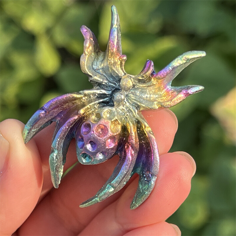 2″ Natural Rainbow Ore Quartz Carved Spider skull Crystal Healing Random 1pc