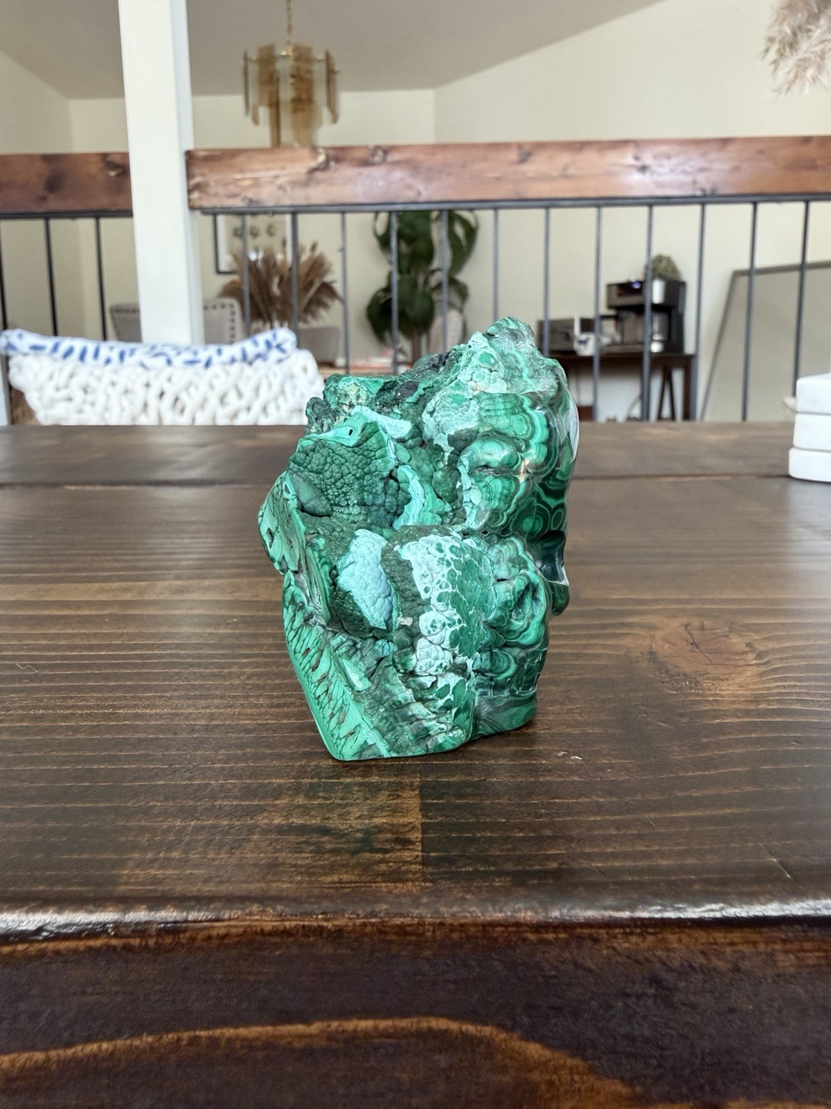2.6” Carved MALACHITE skull, Rough and Polished