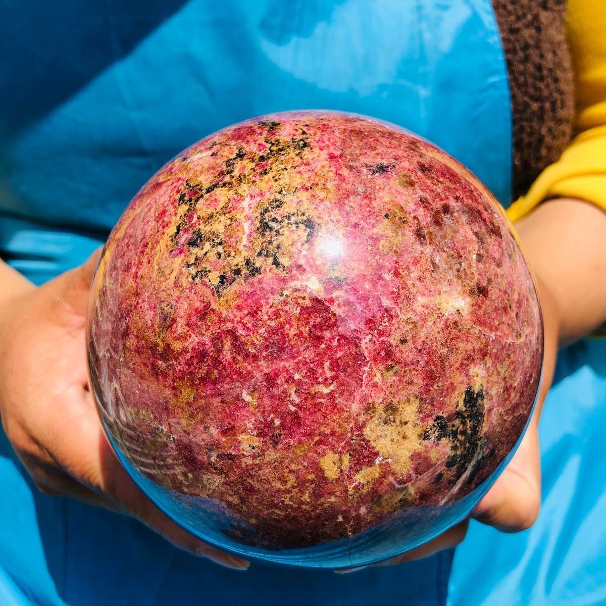 7.04LB Natural Rhodonite Crystal Sphere Pink Black Healing Gem Stone 4799