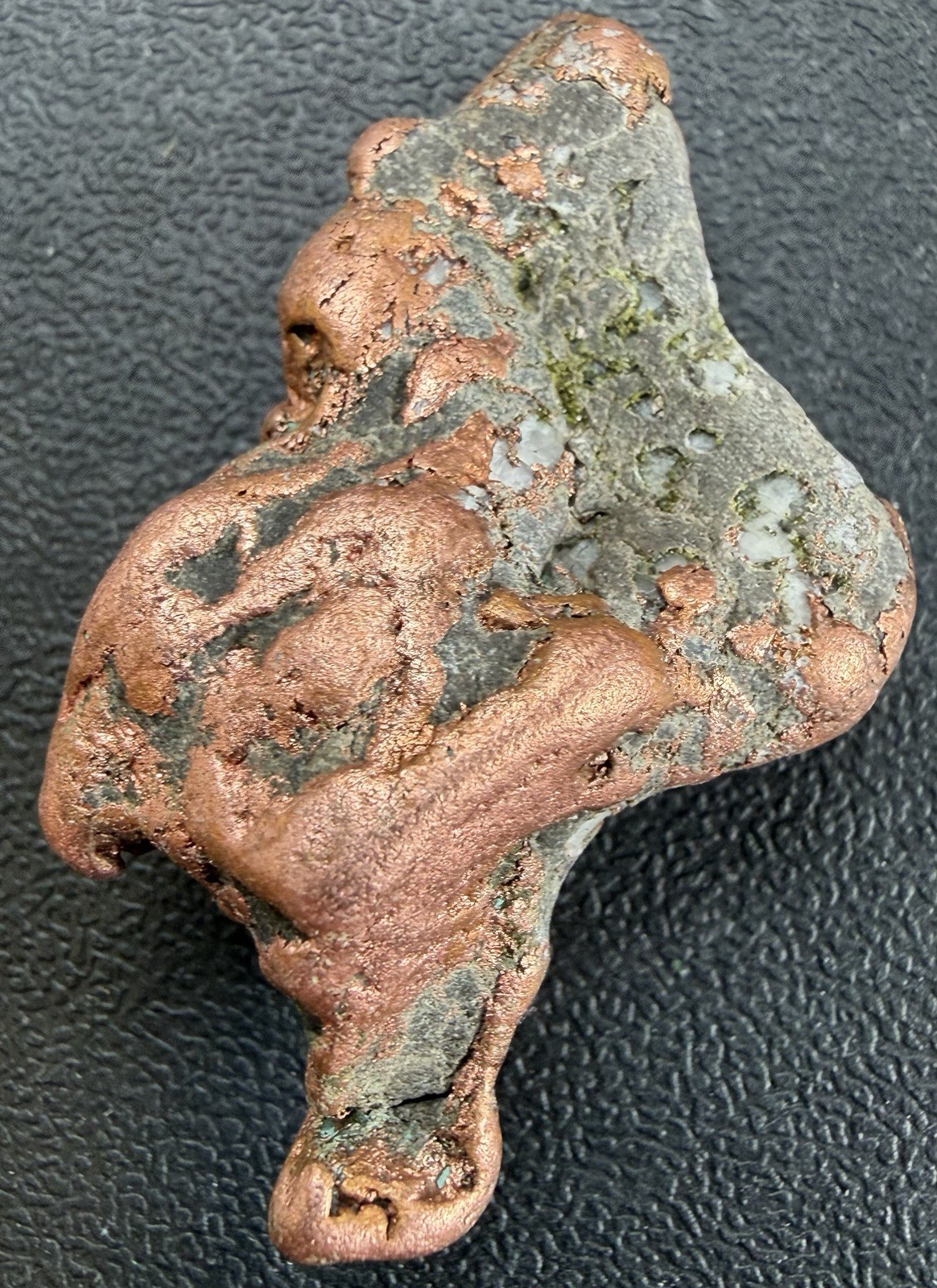 1.3oz Solid Copper Nugget w Natural Quartz, Epidote & Basalt – Keweenaw, Mich