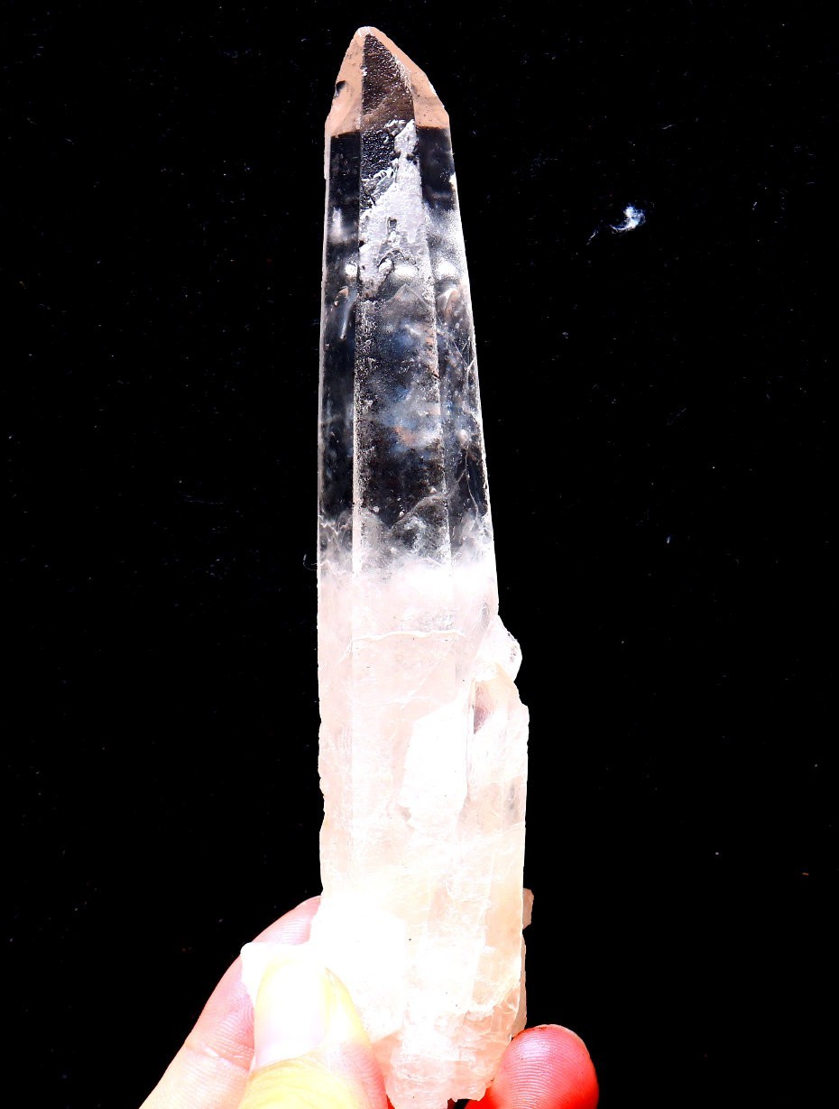 Natural transparent “blue needle pyramid” crystal iron ore mineral specimen