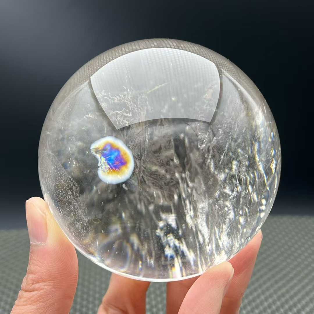 1.43LB Natural Rainbow White Quartz Sphere Energy Crystal Ball Reiki Decor