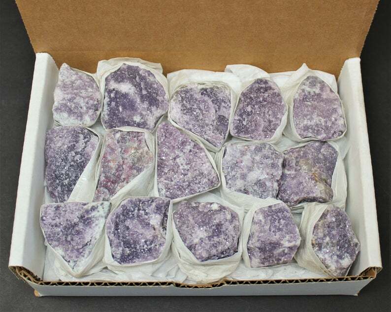Lepidolite Premium Rough Specimen Box: 10 or 15 Piece “AAA” Grade Lepidolite