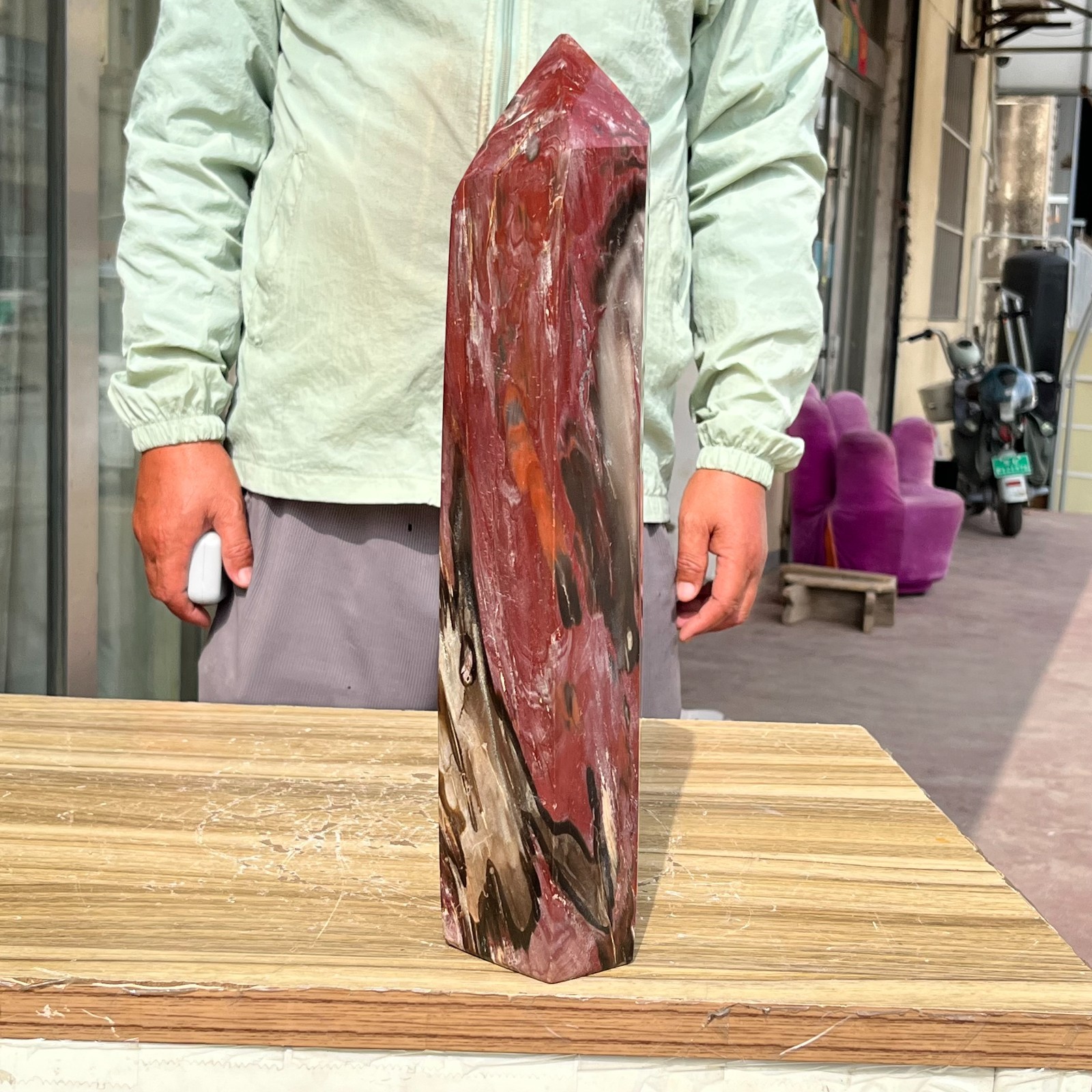 16.98LB Large Natural Polished Petrified Wood Obelisk Tower Crystal Reiki Decor