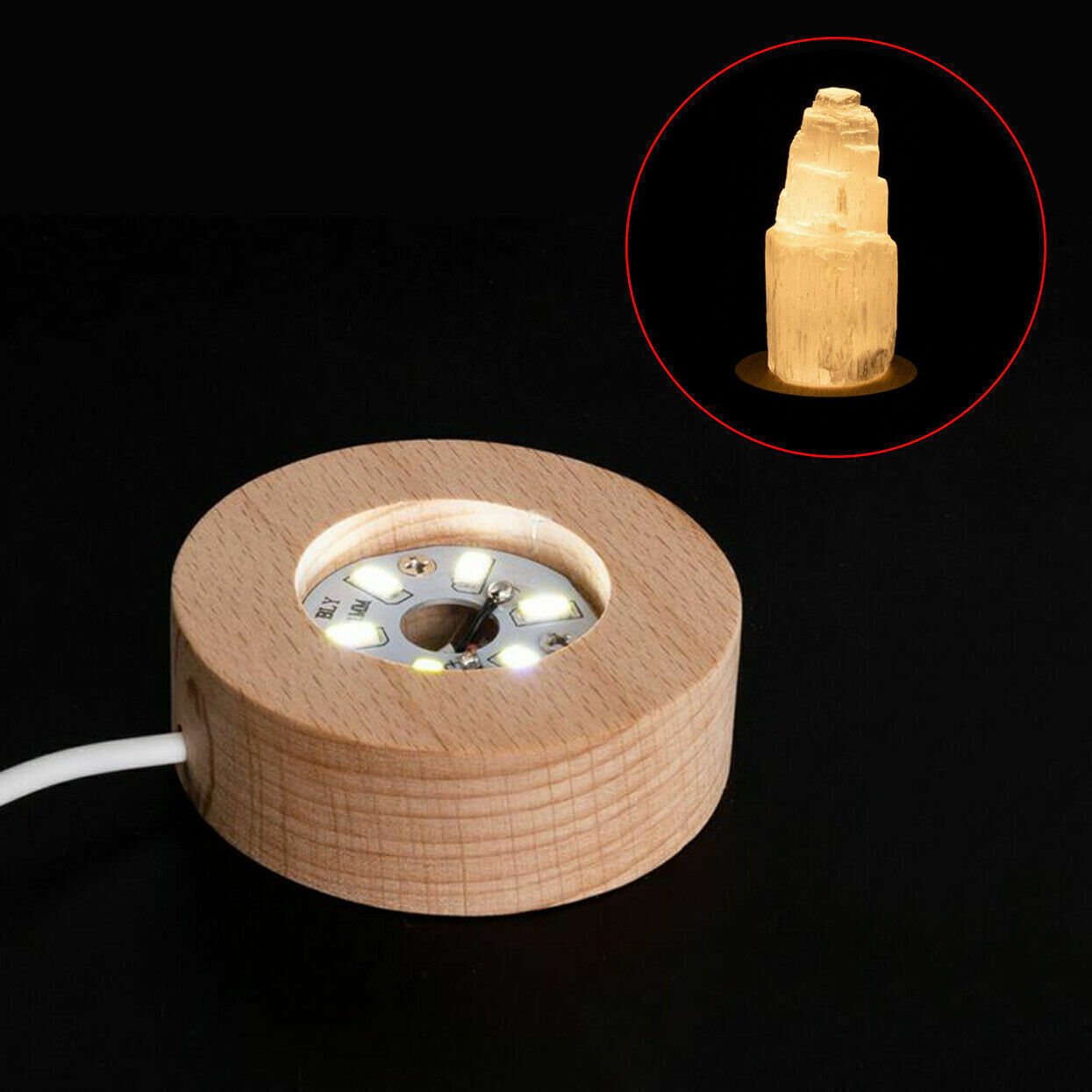 Wooden Display Stand With LED New Night Light Base 3D For Crystal Glass Balls