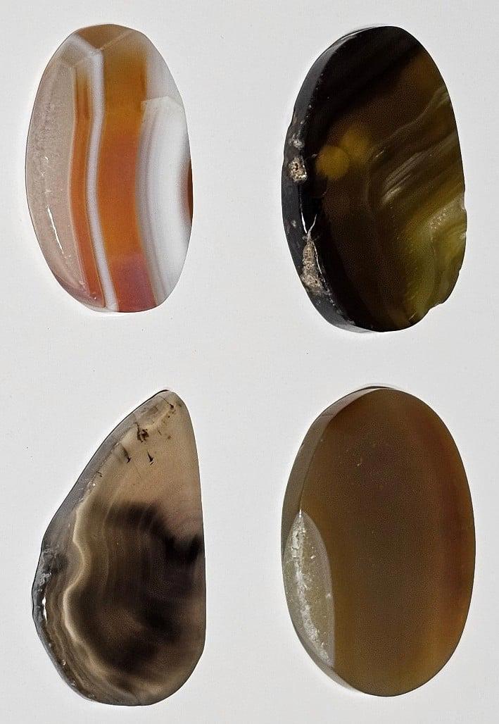 Set of 4 Polished Agate Slices Brown Green Amber Orange White
