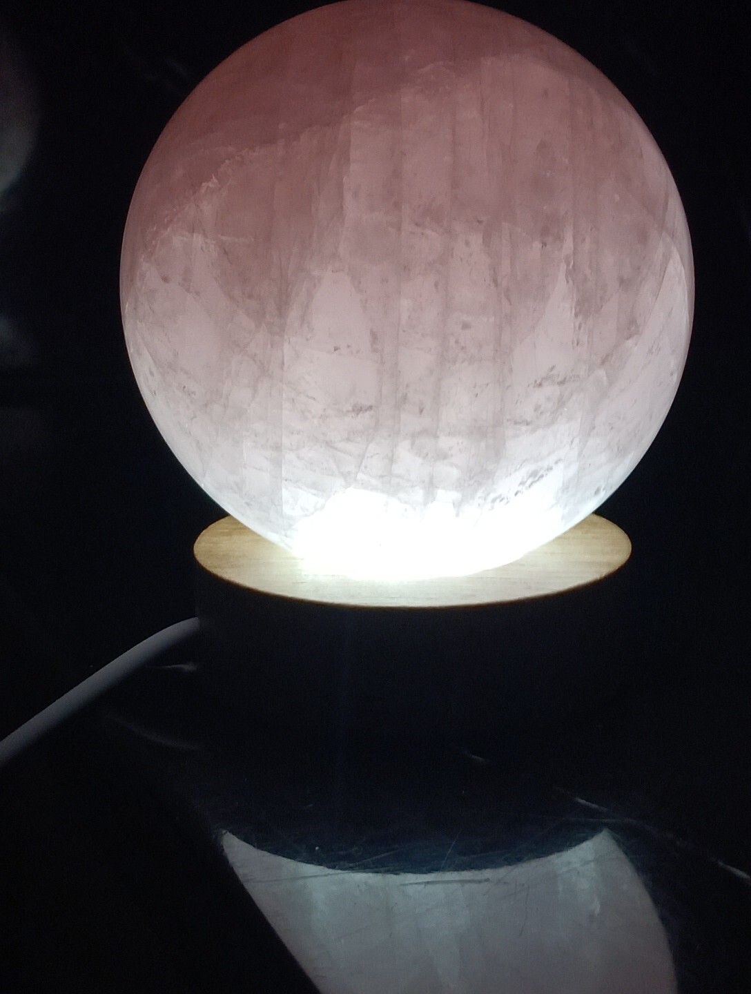 Polished Rose Quartz Crystal Ball Lamp 1 1/4lbs Sphere W LED Stand Large Vivid