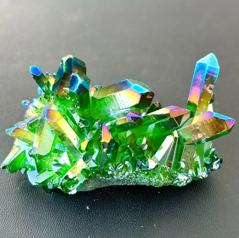 80-100g Titanium Aura Green Healing Crystal Quartz Cluster Geode Home Decor