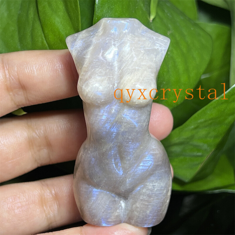 A++ Natural moonstone Carved Women Naked skull Quartz Crystal Figurines 2.4″ 1PC