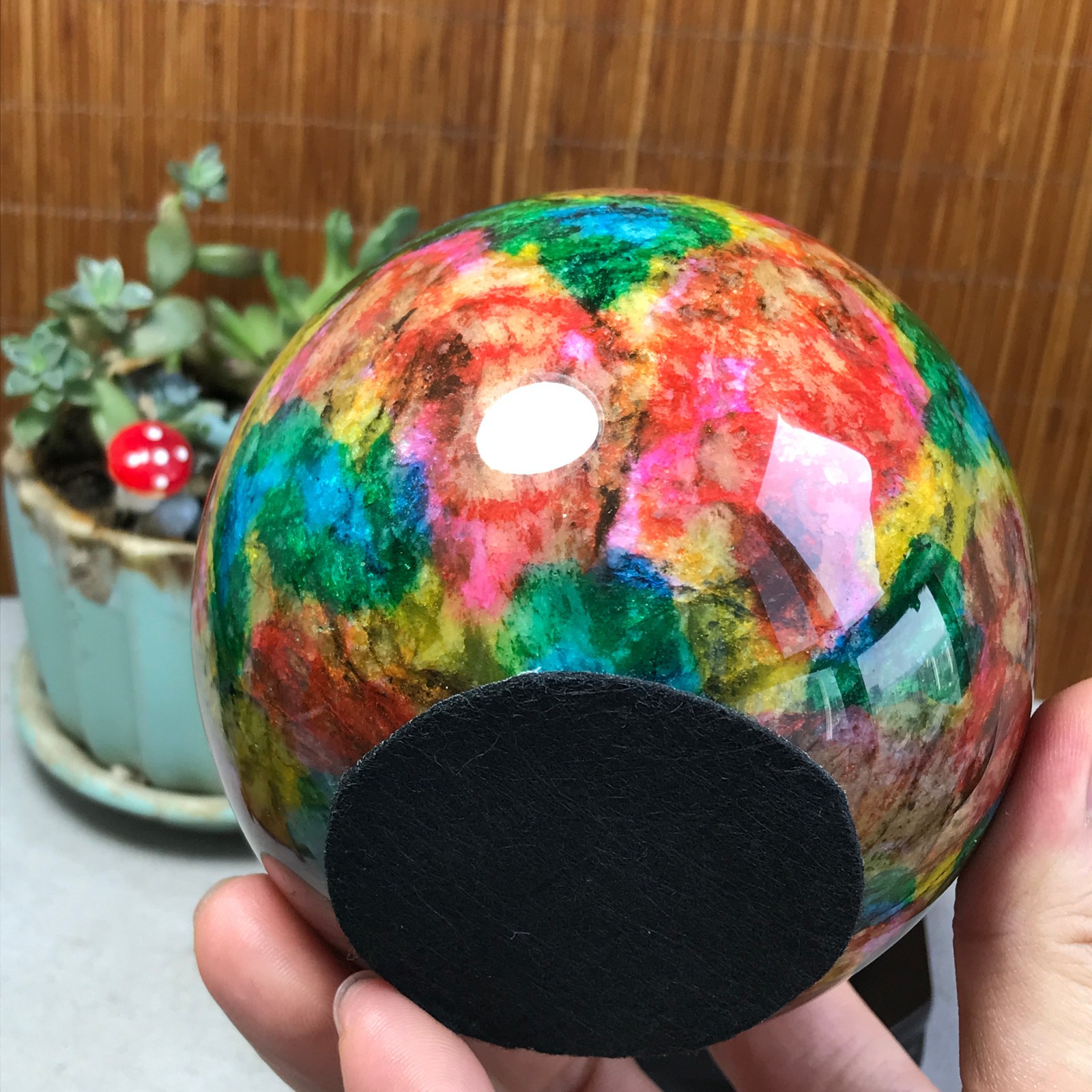Natural “Seven Colors Jade” sphere Ball -Taiwan China 1.85kg Base Random A5806
