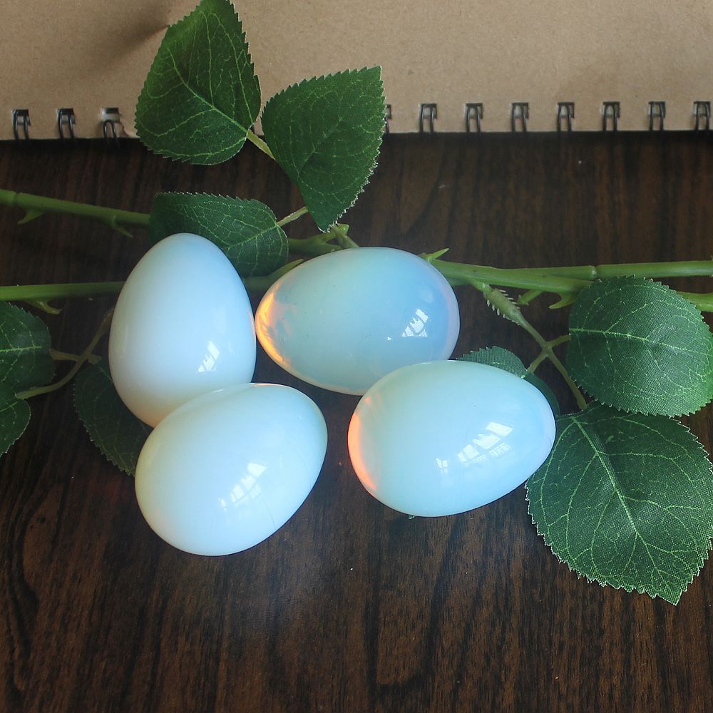 1.92” Crystal white opalite egg with wood stand chakra stones reiki healing