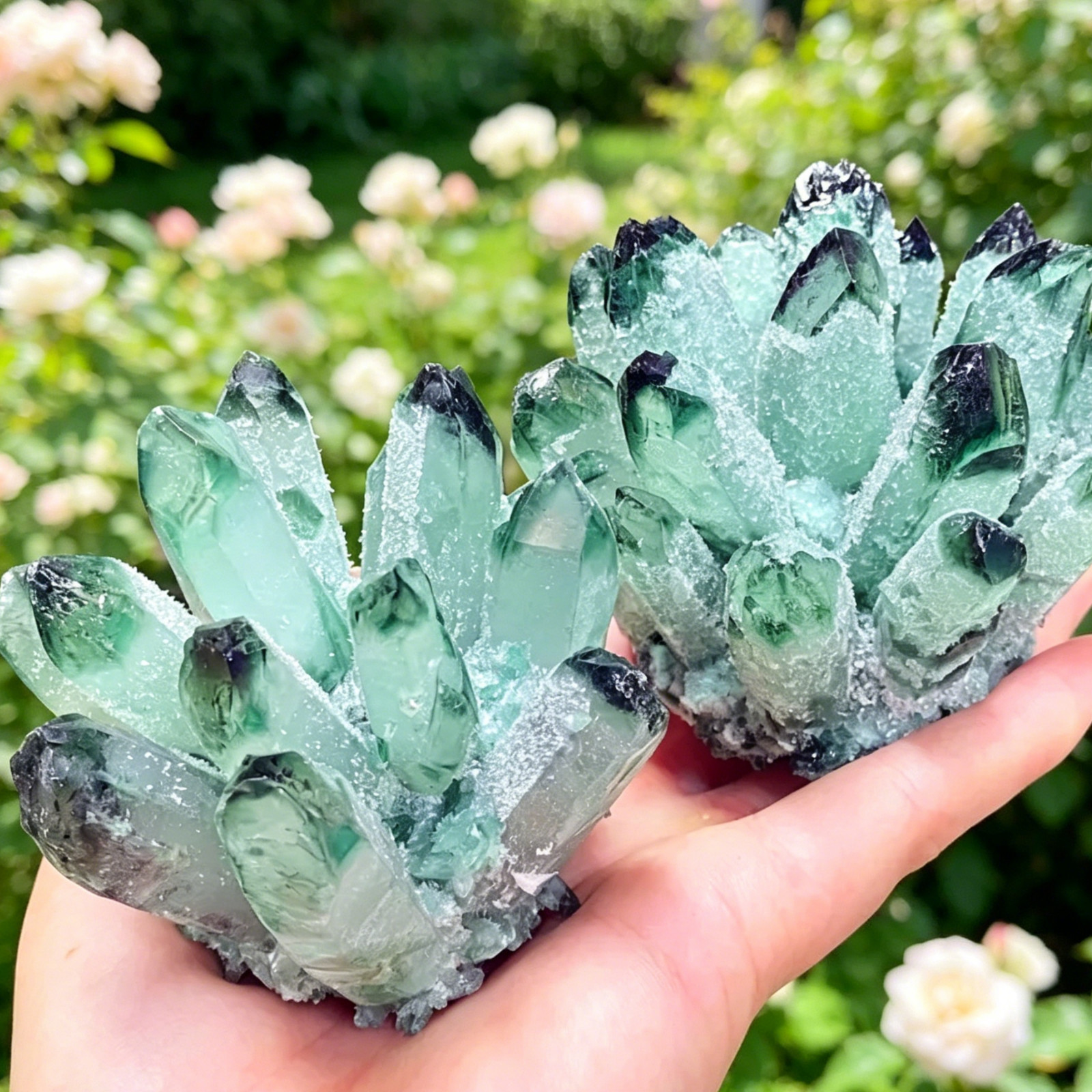 350g Rare Green Phantom Quartz Crystal Cluster Mineral Specimen Healing Specimen