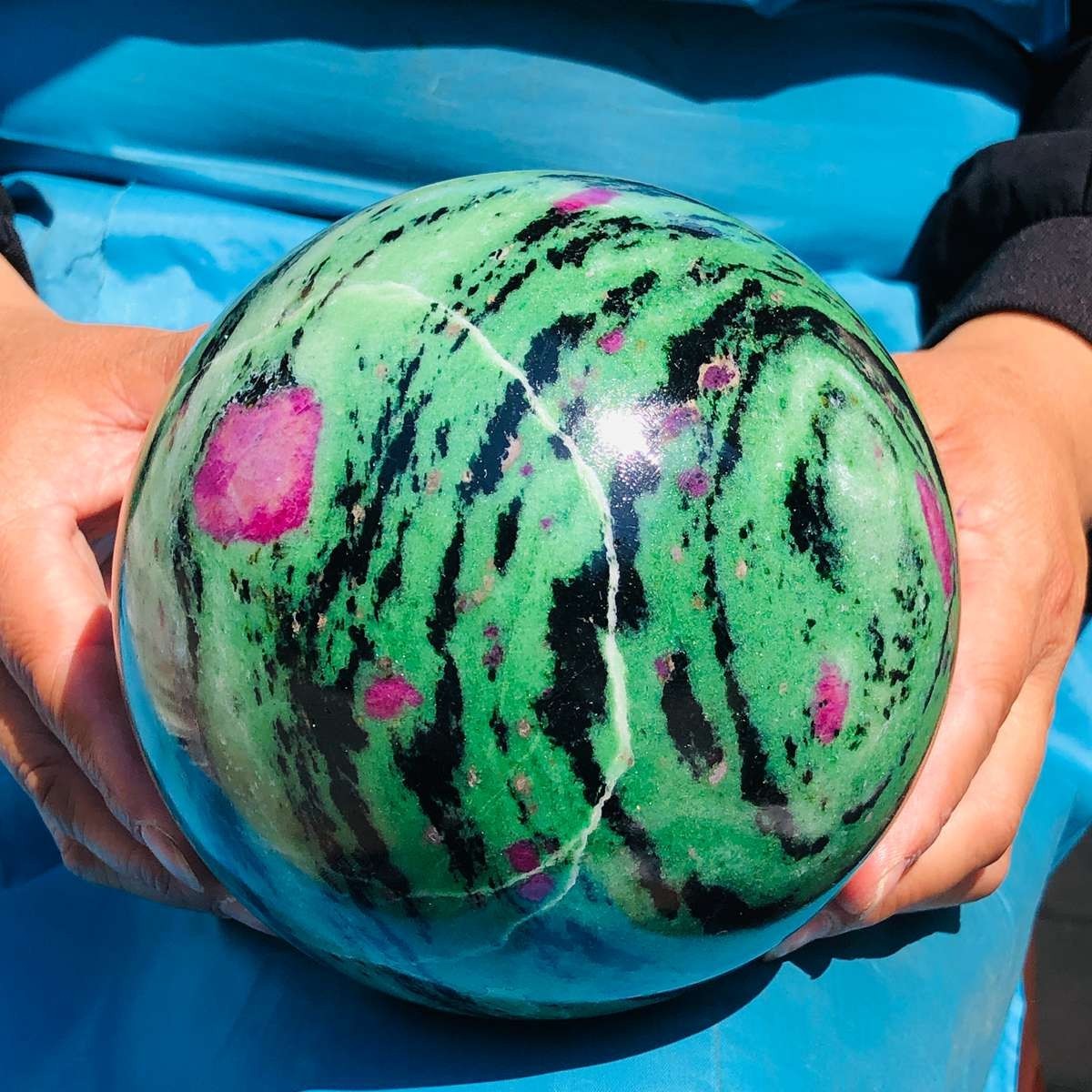 8.77 LB Large Natural Ruby Zoisite Sphere Crystal Healing Stone Specimen 5151