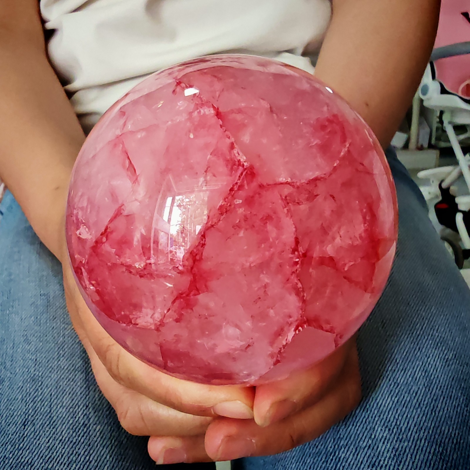 2.42LB TOP Natural Red gum flower quartz ball crystal Hand carved Decorative