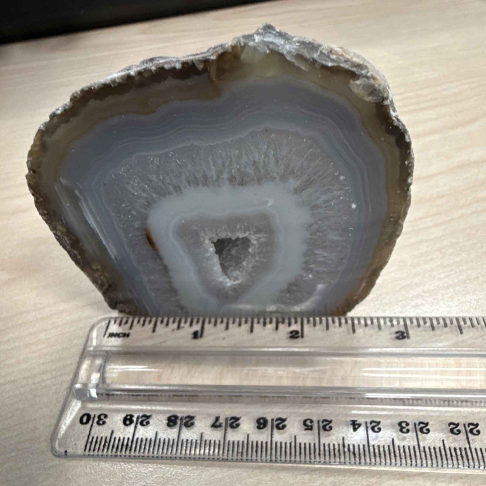 Gray Polished Agate Crystal Geode Slice Approx. 2 1/2 x 2 1/2 Home Decor