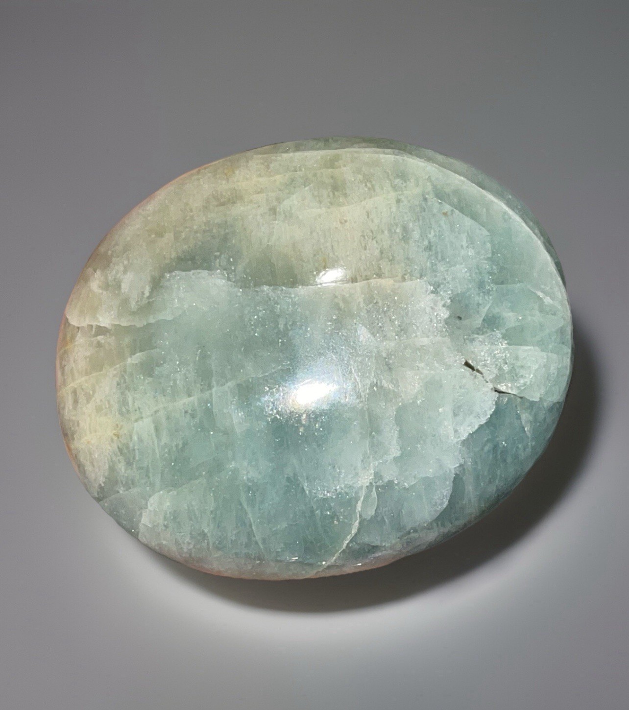 Aquamarine Palmstone – Opaque Blue Green Color With Peach Morganite Inclusion