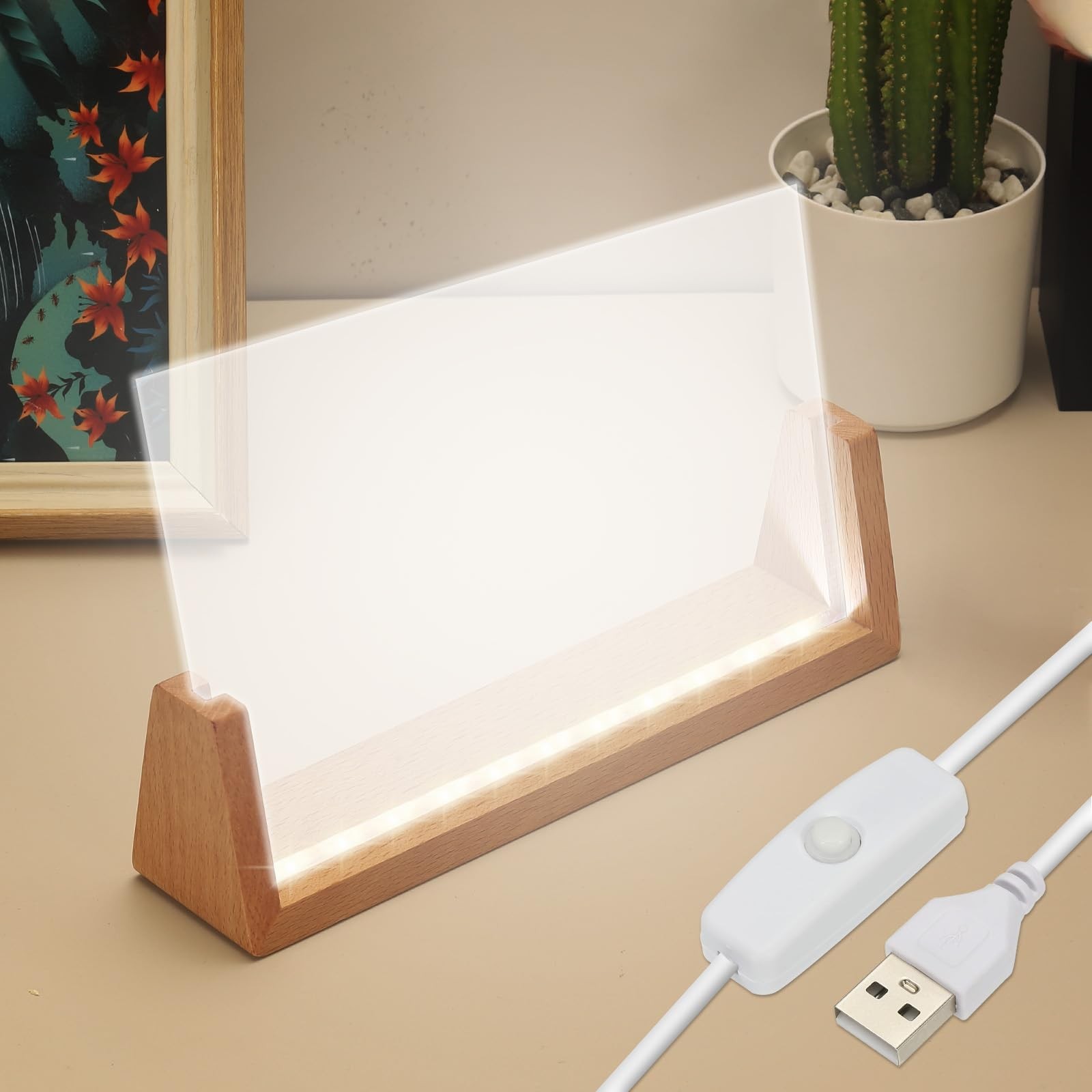 7 Inch Wooden LED Light Base, Beech Wood Light Display Stand Table Lighted La…