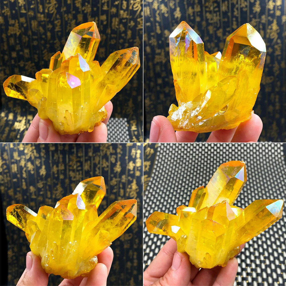 Yellow Citrine Crystal Natural Aura Titanium Cluster Healing Mineral Specimen US