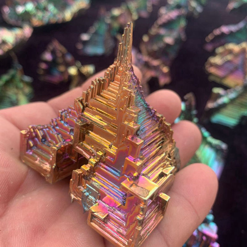 Natural Rainbow Aura Titanium Bismuth Crystal Cluster Energy Meditation Stone