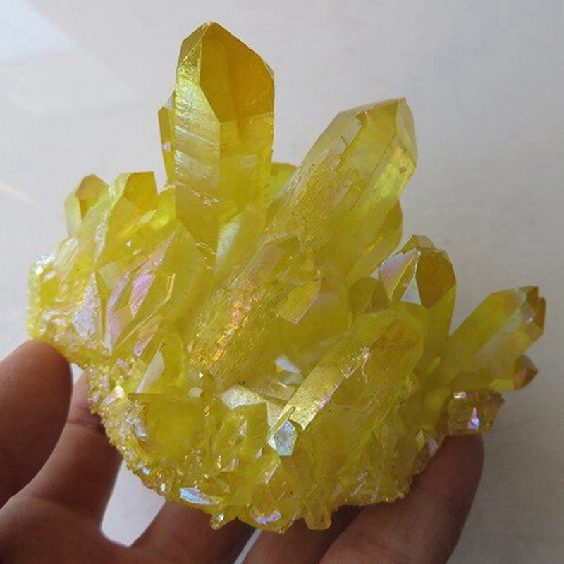 100g Natural Aura Yellow Quartz Crystal Cluster Titanium Ore Stone Energy Decor