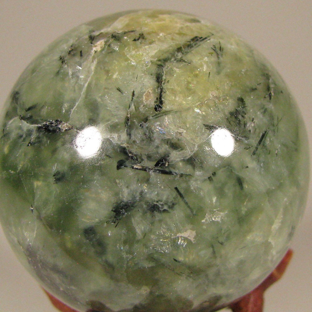 2.1″ Green PREHNITE w/ TOURMALINE, EPIDOTE Sphere w/ Stand – Australia – 53mm