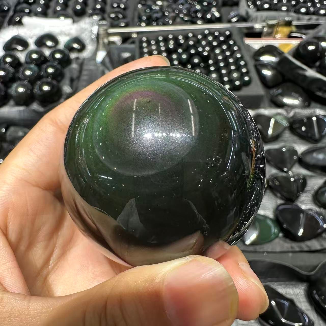 1pc Natural Rainbow Obsidian Quartz Carved Sphere Crystal Ball Reiki Decor