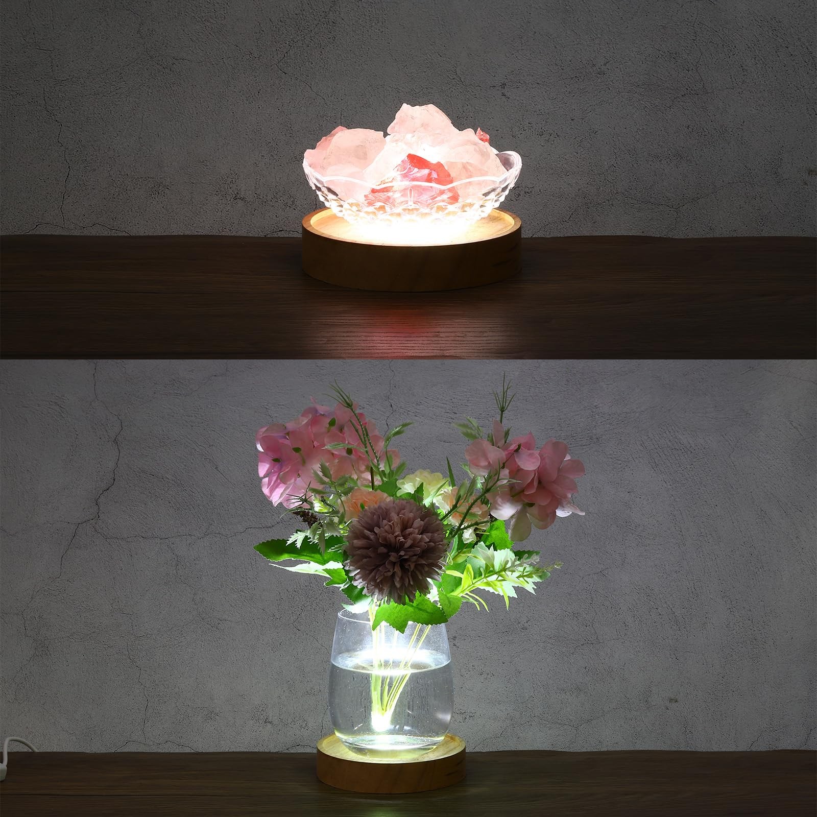4 Inch Wooden LED Light Base, 2pcs Wood Light Display Base Stand Lighting wit…